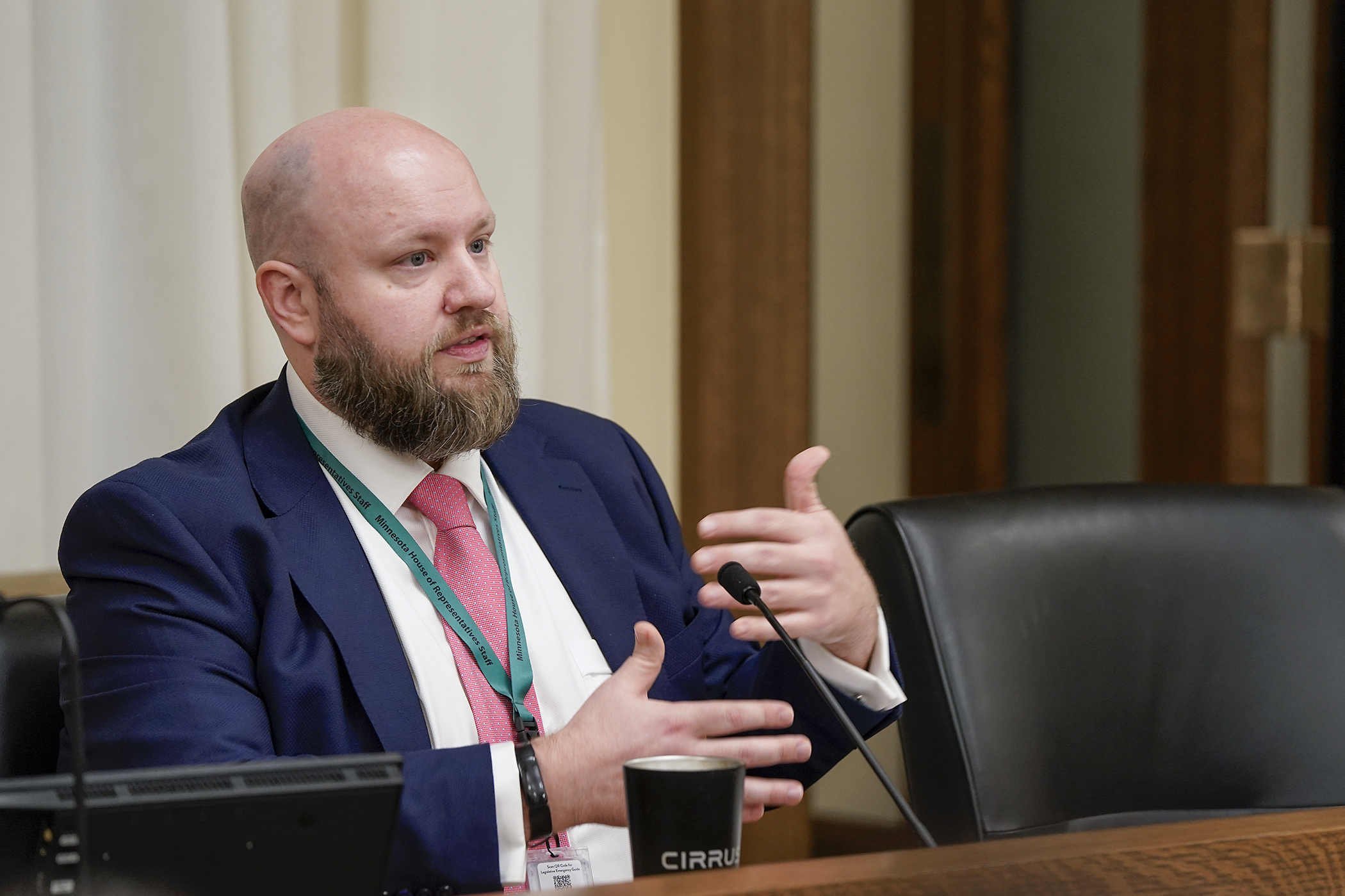 Rep. Joe Schomacker speaks the House Human Services Finance and Policy Committee Wednesday about HF3379, a bill he sponsors to repeal the housing stabilization services program. (Photo by Michele Jokinen)